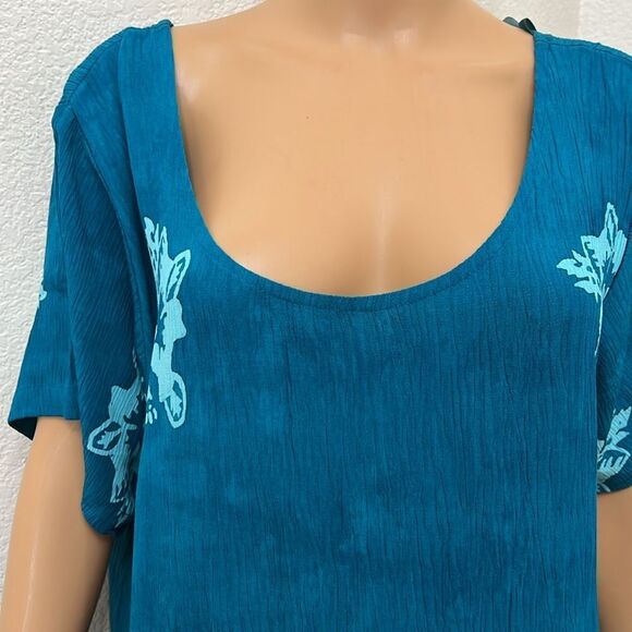 Pineapple Moon Floral Teal Midi Dress Sz 1X Scoop Neck Short Sleeve 💯% Rayon New - Picture 4 of 13